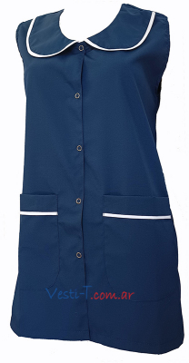 GA129 - Guardapolvo Azul Sin Mangas con Cuello Redondo