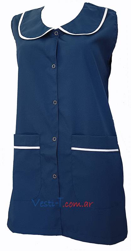 GA129 - Guardapolvo Azul Sin Mangas con Cuello Redondo