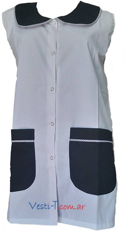 GB156 - Guardapolvo Blanco con Cuello y Bolsillos Negro